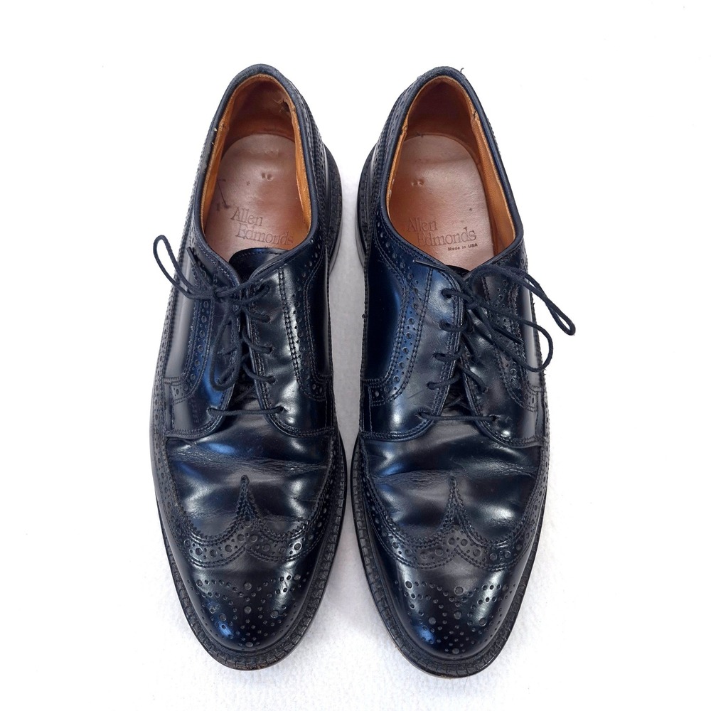 Allen Edmonds Black Leather MacNeil Wingtip Blucher Lace-Up Size 8.5 D - Picture 2 of 11